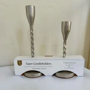 Threshold designed with Studio McGee Silver Metal Taper Candle Holders, Set of 2